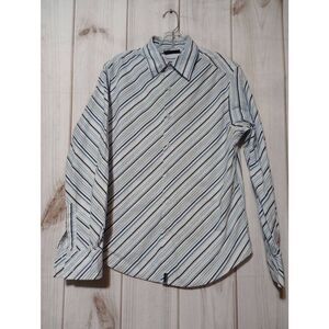 DKNY‎ Shirt Men's Medium Blue Stripe Button Front Long Sleeve Y2K